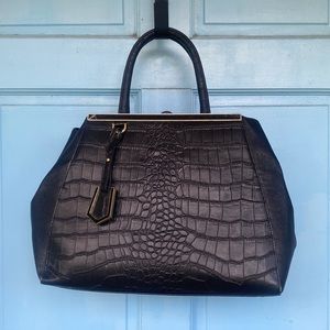 Orli Collection Black Faux Crocodile Skin Purse with Pockets